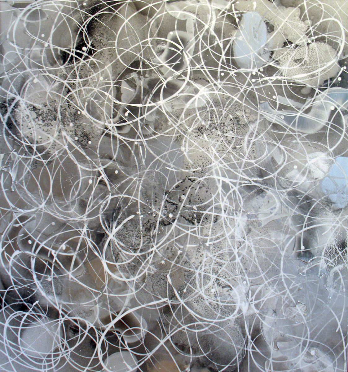 Circulation of Events, 2012; Pigment, enamel, oil and acrylic on canvas 41" x 39"