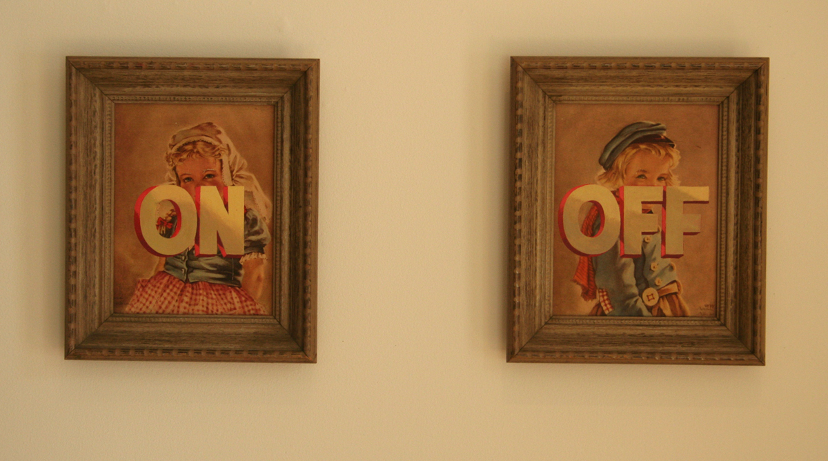 ON OFF; acrylic on off-set Litho, diptych, 28” x 44”