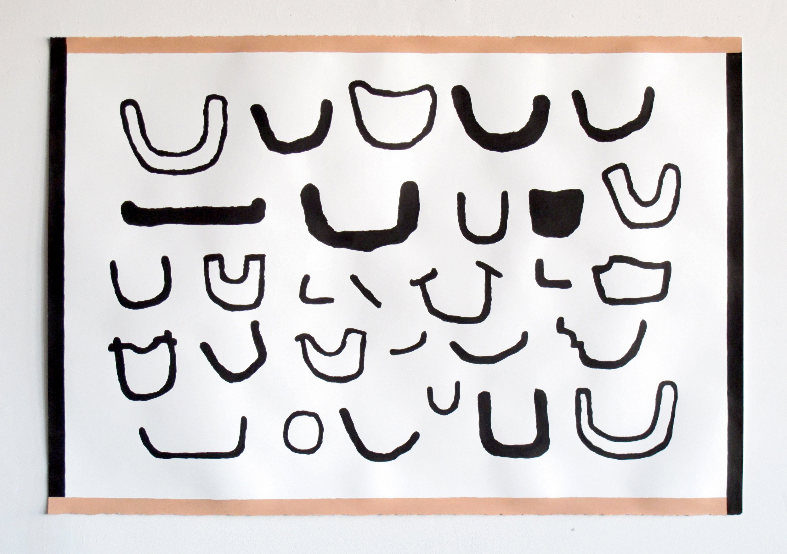 Chris Roberson,    Smile Variations #2 (racked)    Simu ink and acrylic on paper    44x30"    2013