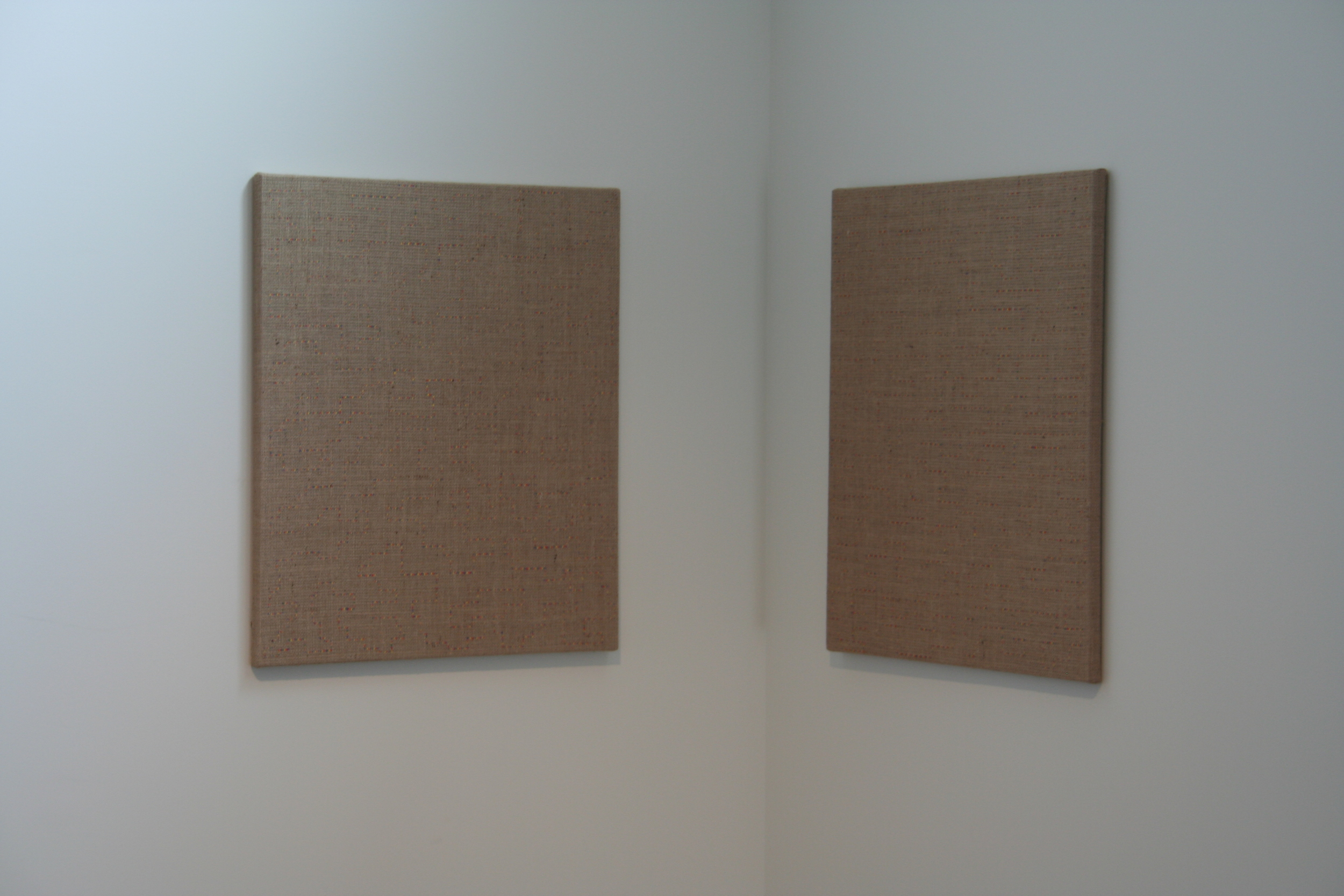 Adam Henry; Two Paths One Slightly Longer Than the Other -  2012; synthetic polymers on jute over linen  diptych, each panel 28x24 in.