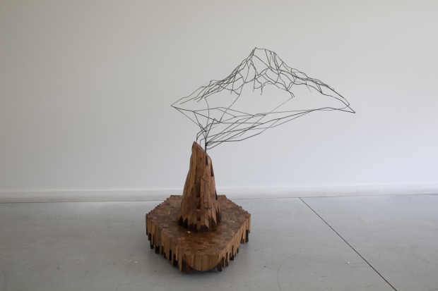 Greg Pond, Stump Errupts a Mountain  2011, wood steel