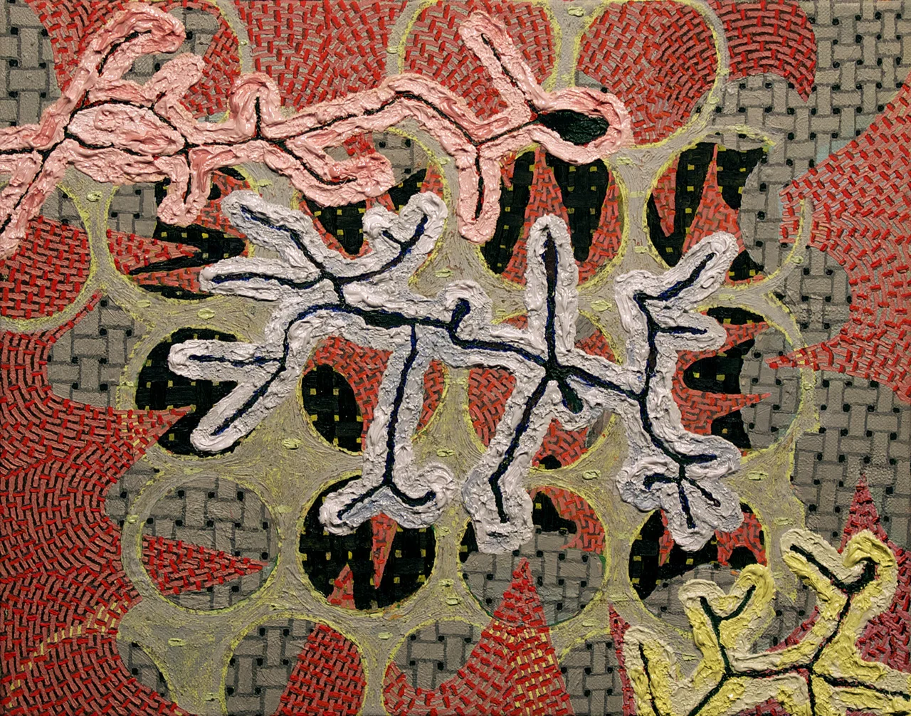 Take Me Out (Veil of Maya), oil, moon paint, and spray paint on linen 11″x14″