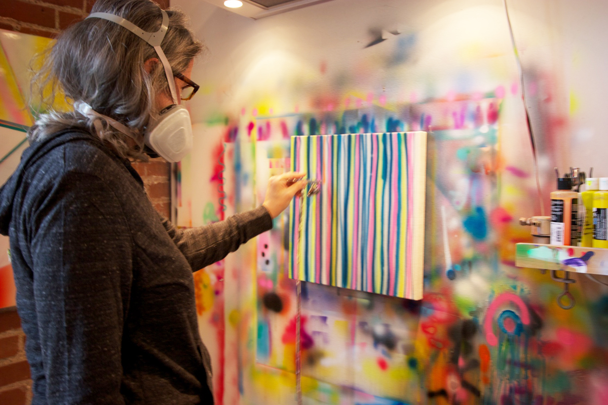 Blau at work in her studio