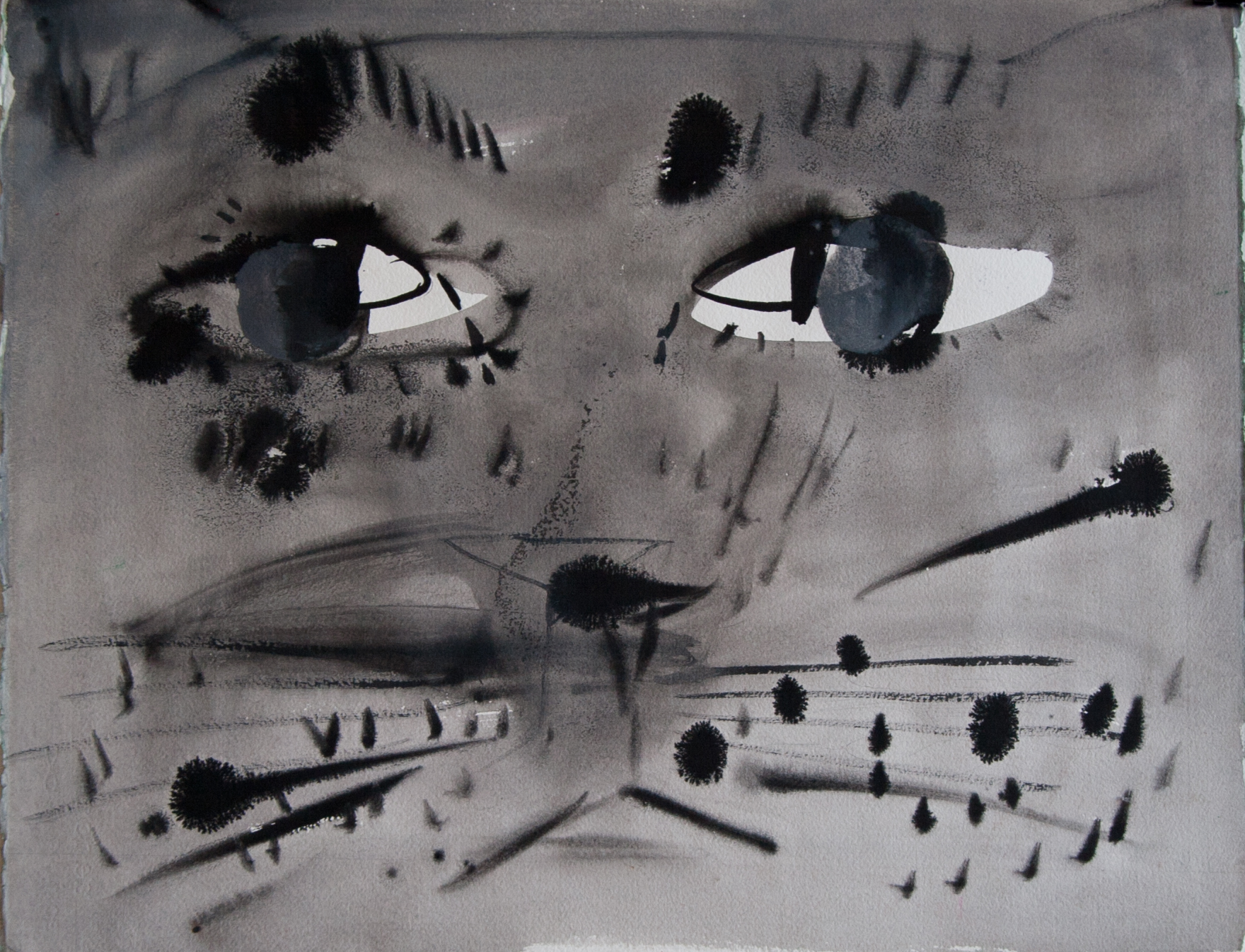 untitled (cat face) 2015, collage, flashe and acrylic on paper, 17 ¼ x 22” 