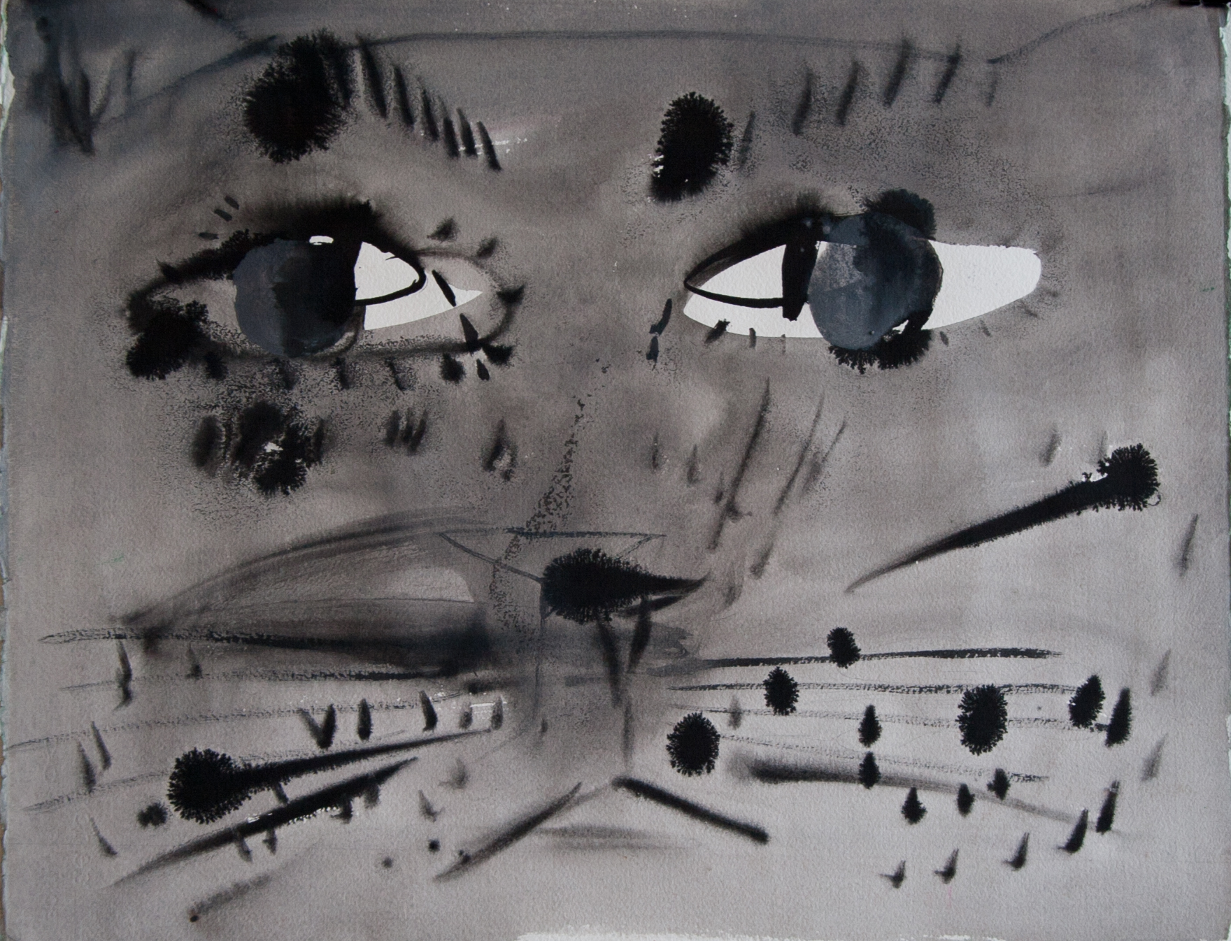untitled (cat face) 2015, collage, flashe and acrylic on paper, 17 ¼ x 22”