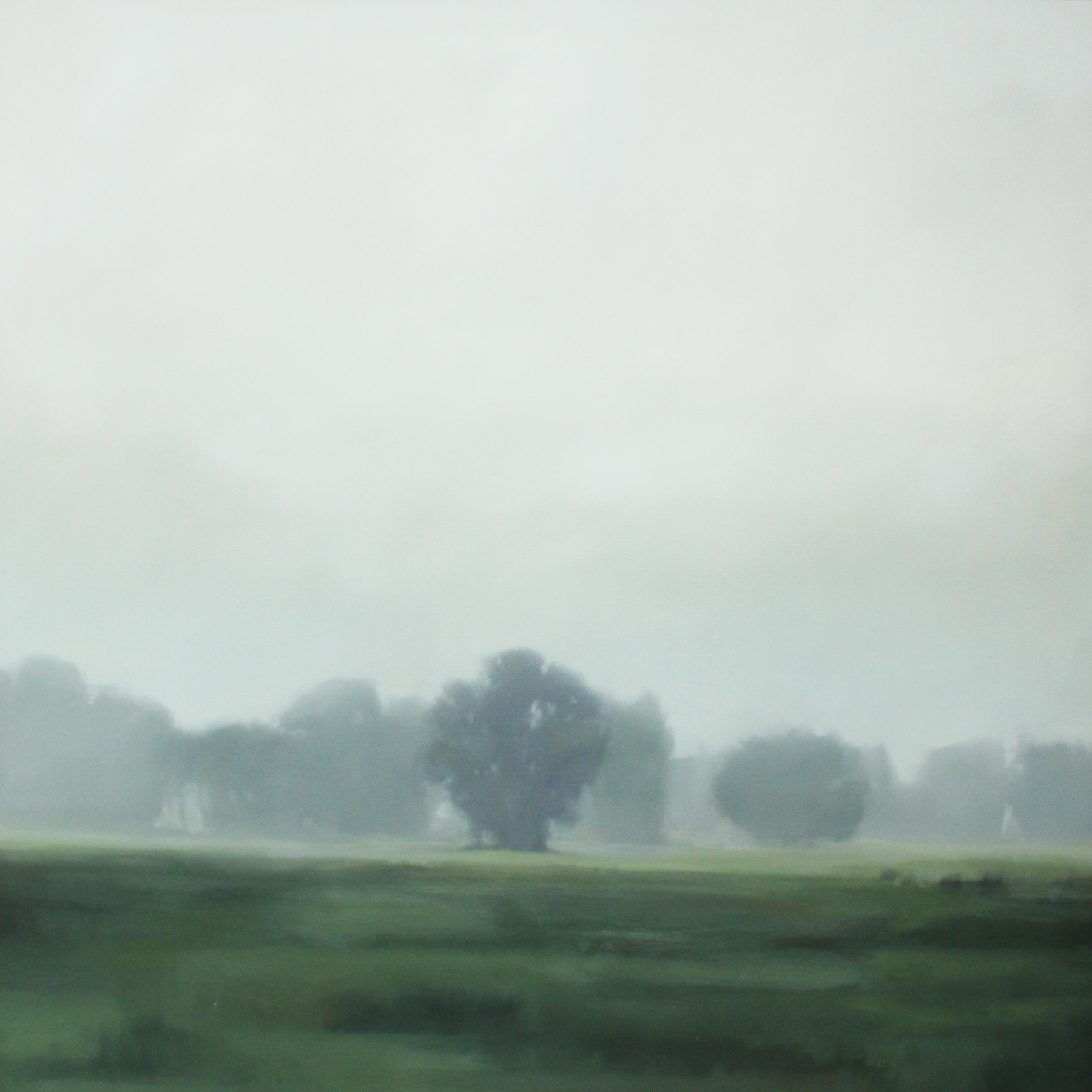 Cornelia Fort in Fog, oil on canvas over panel, 48 x 48 x 2.5 in