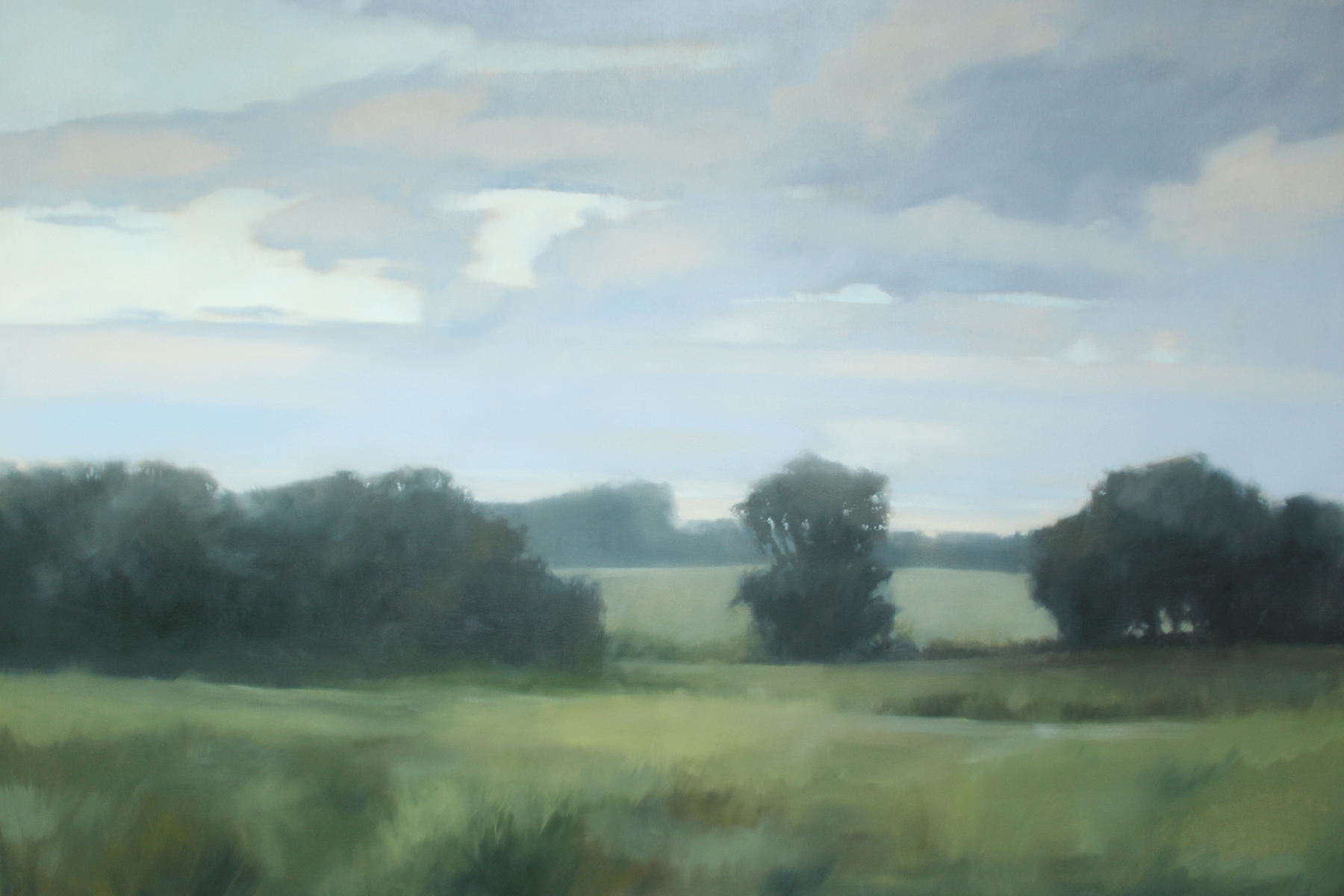 Happily Ever After Farm, Lower Meadow, oil on canvas over panel, 48 x 72 x 2.5 in