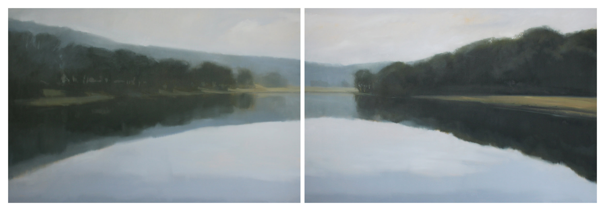 Sycamore Springs Diptych, oil on canvas over panel, 48 x 120 x 2.5 in