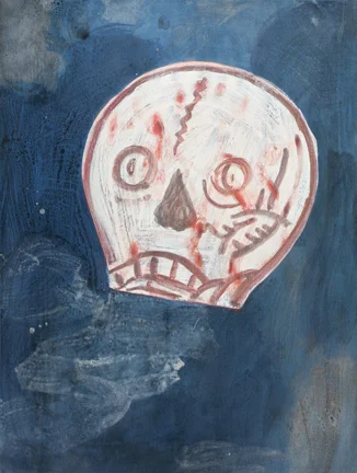 Happy Skull , mixed media on paper, 18”x24”, 2018