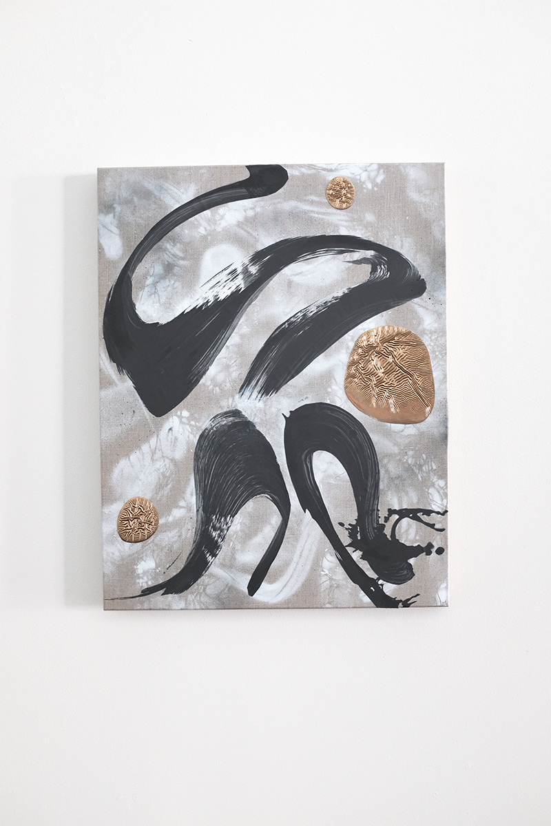 Richard Feaster, Zaius, 2019, Graphite and enamel on mylar and linen, 28 x 22 inches