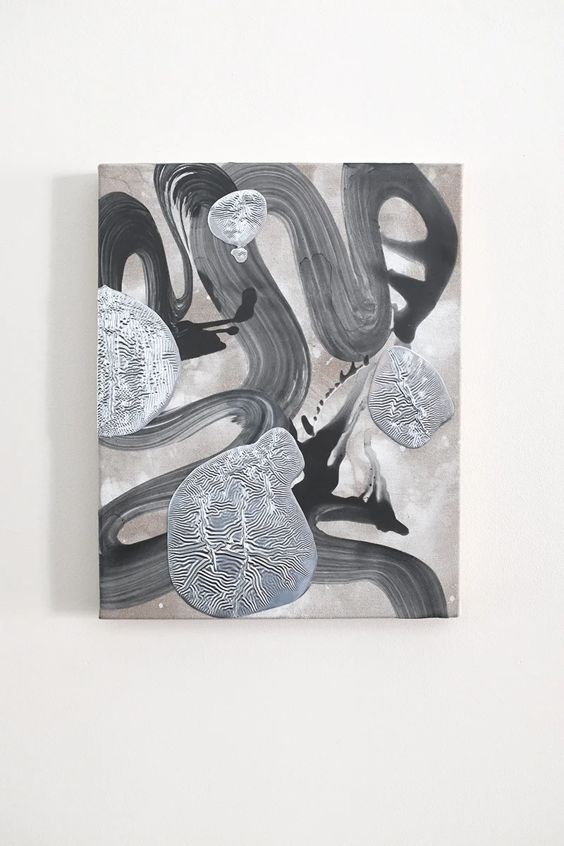 Richard Feaster, Bemsha Swing, 2019, Graphite and enamel on mylar and linen, 16 x 20 inches