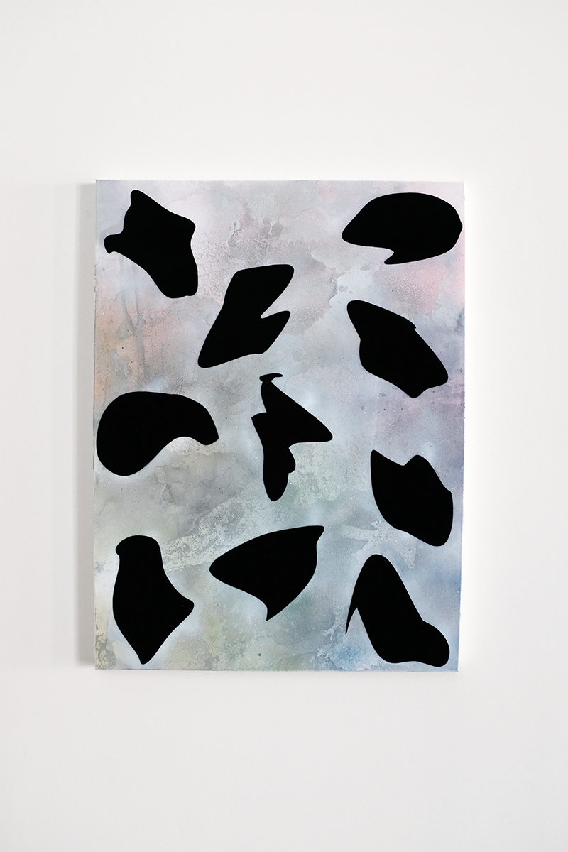 Richard Feaster, Part of the Search, 2019, Enamel and black velvet on canvas, 40 x 30 inches