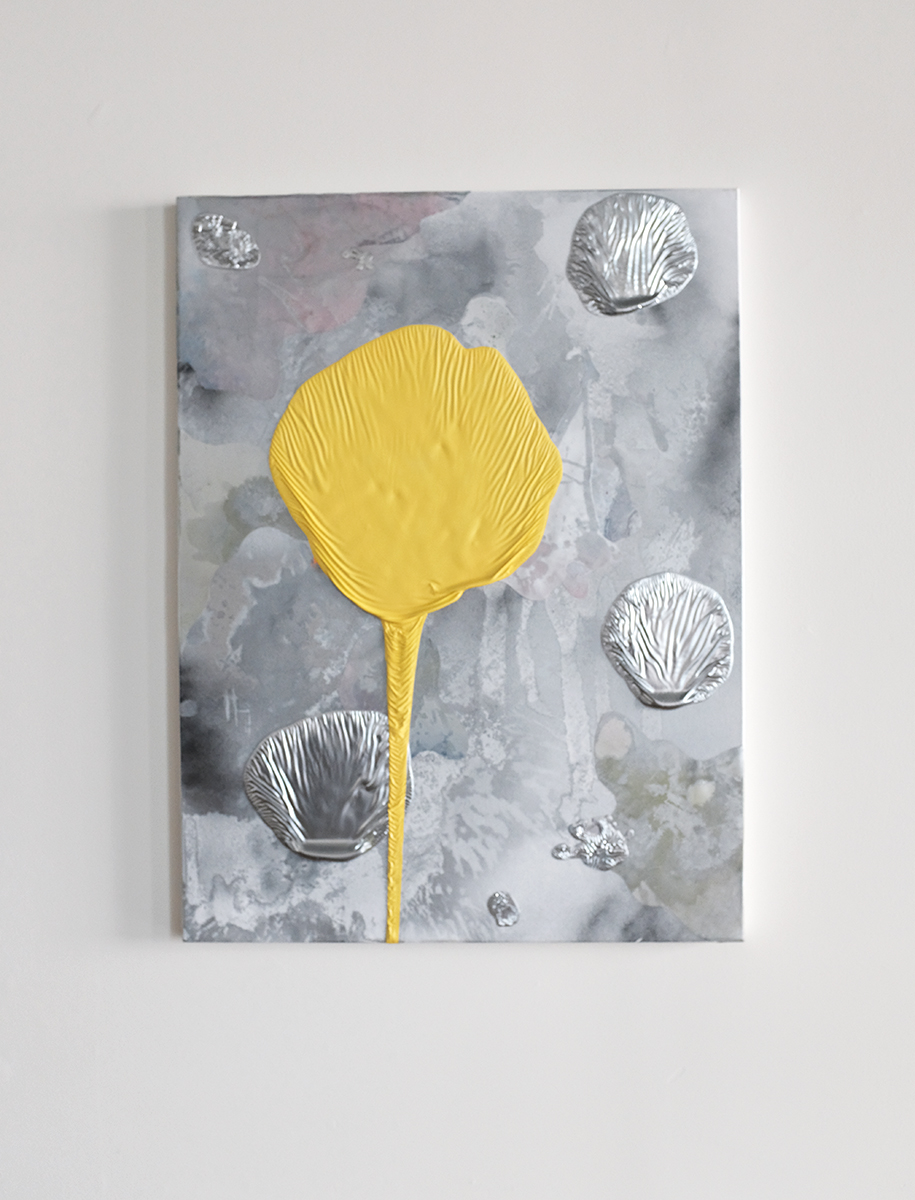 Richard Feaster, Oleo, 2019, Enamel on mylar and canvas, 40 x 30 inches