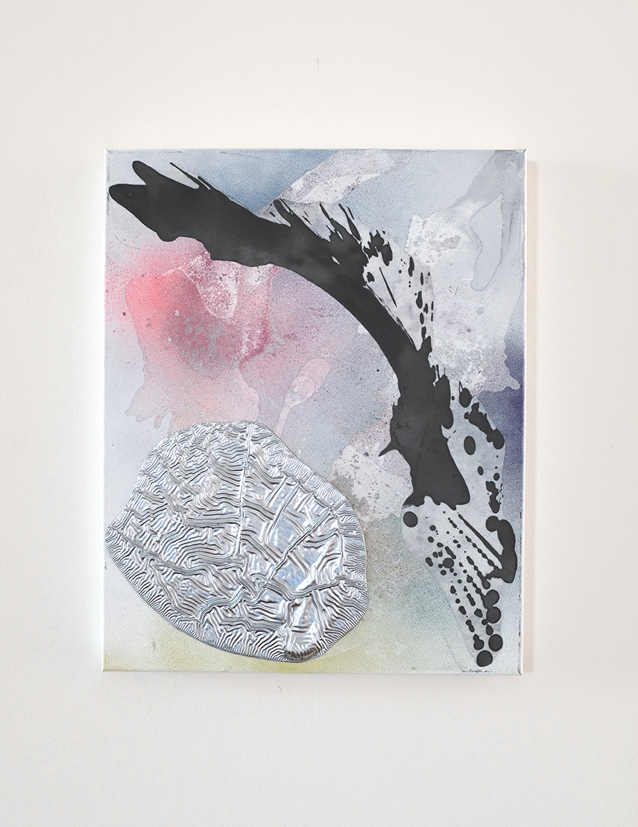 Richard Feaster, Chasing the Bird, 2019, Graphite on mylar and enamel on canvas, 20 x 16 inches