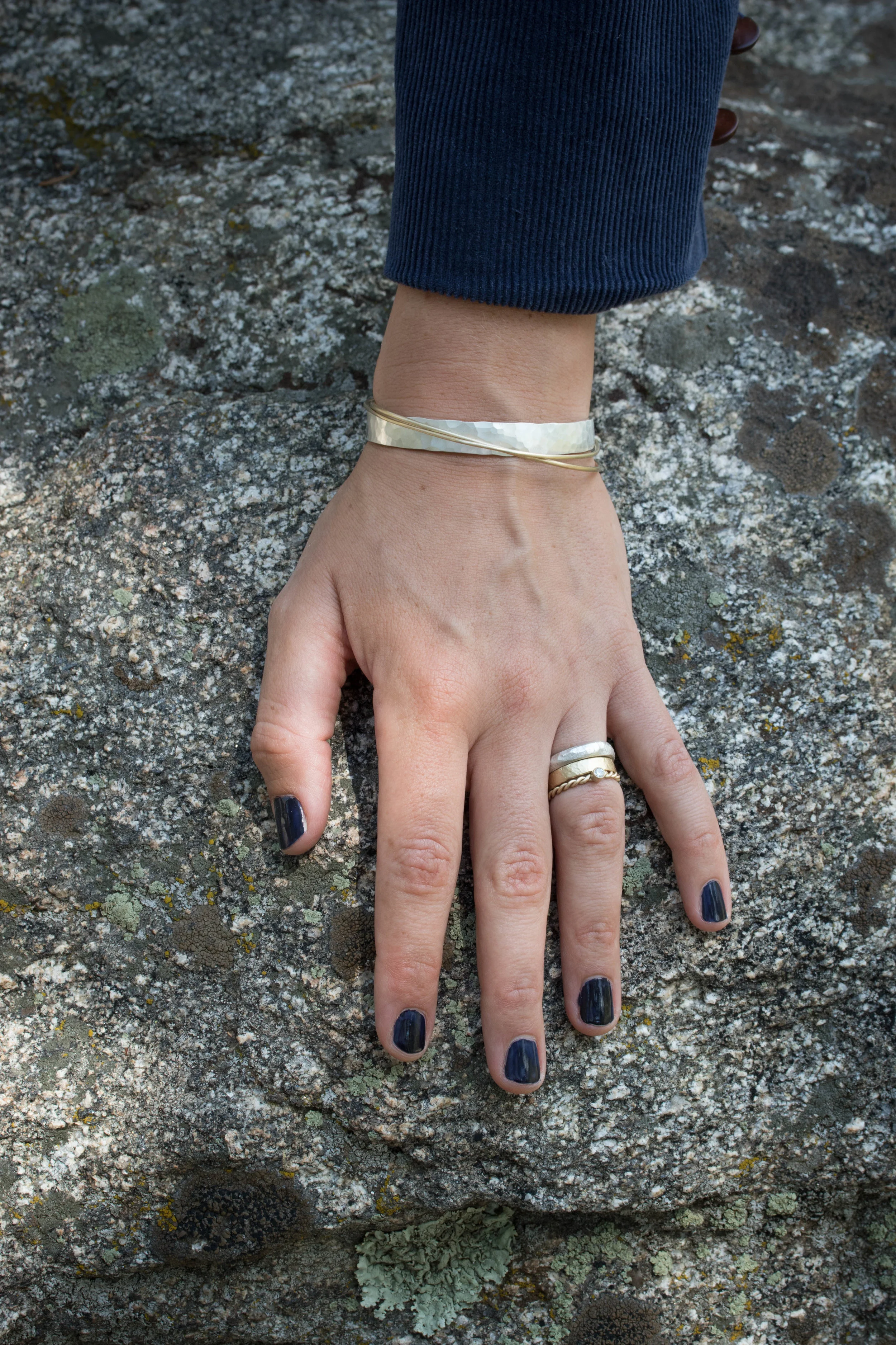 RMG Diamond Rope ring, Granite ring and 4mm Atalaya ring with Mitla cuff.jpg