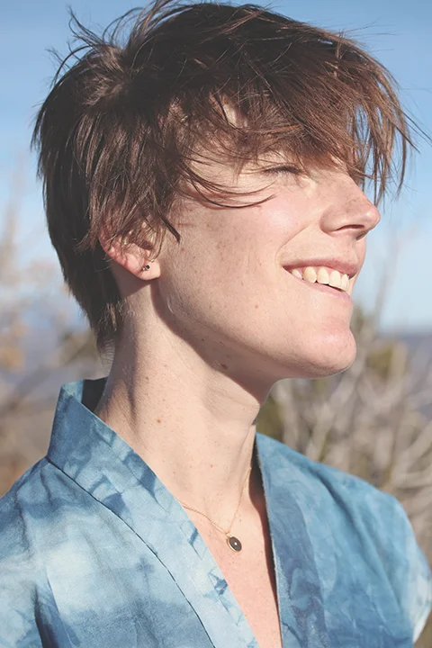 Sonia in the Sapphire Teton studs and Hyalite Diamond necklace