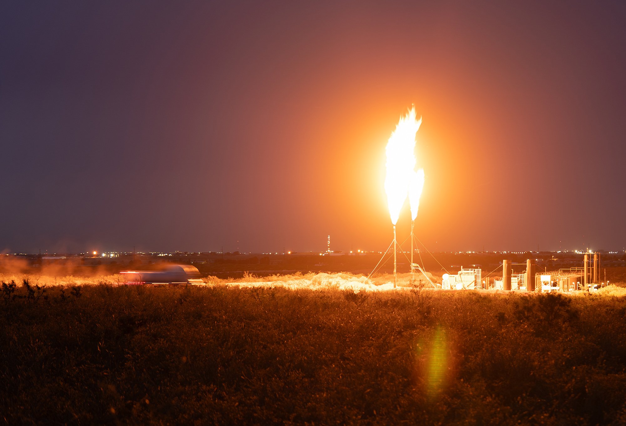 Flaring wells in Carlsbad, NM photographed for the Center for Biological Diversity