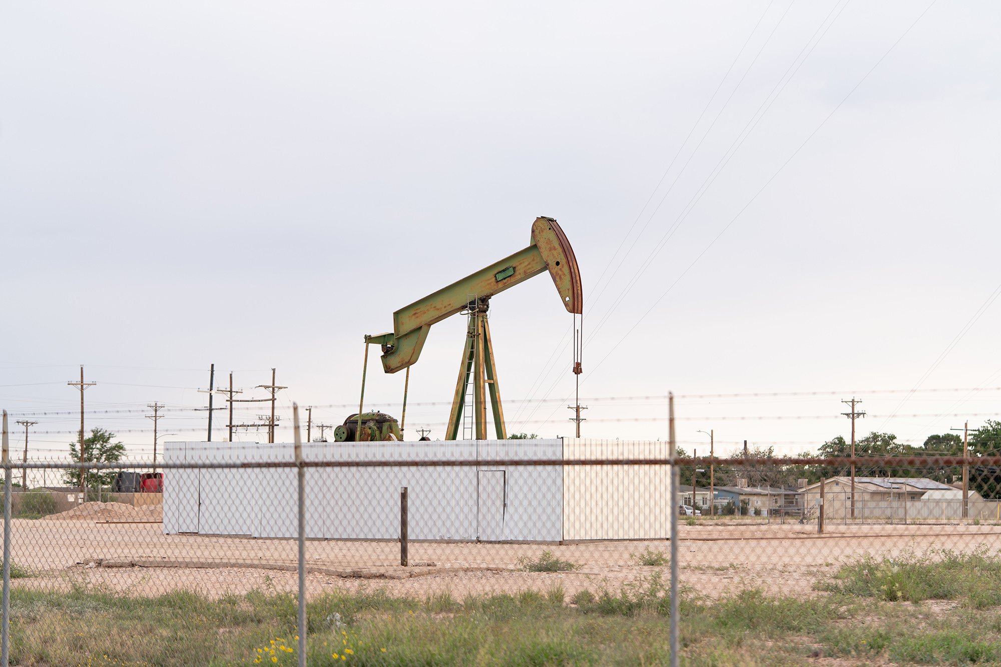 A pumpjack in downtown Hobbs, NM photographed for the Center for Biological Diversity