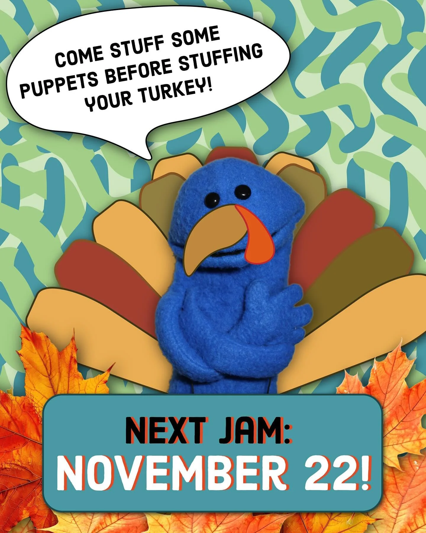 There&rsquo;s still time to get a good puppet fix in before your Thanksgiving holiday. THIS Saturday! Same afternoon jam time. Same afternoon jam place.
.
.
.
#Atlanta #Puppets #Improv #Comedy #Turkey #Stuffing