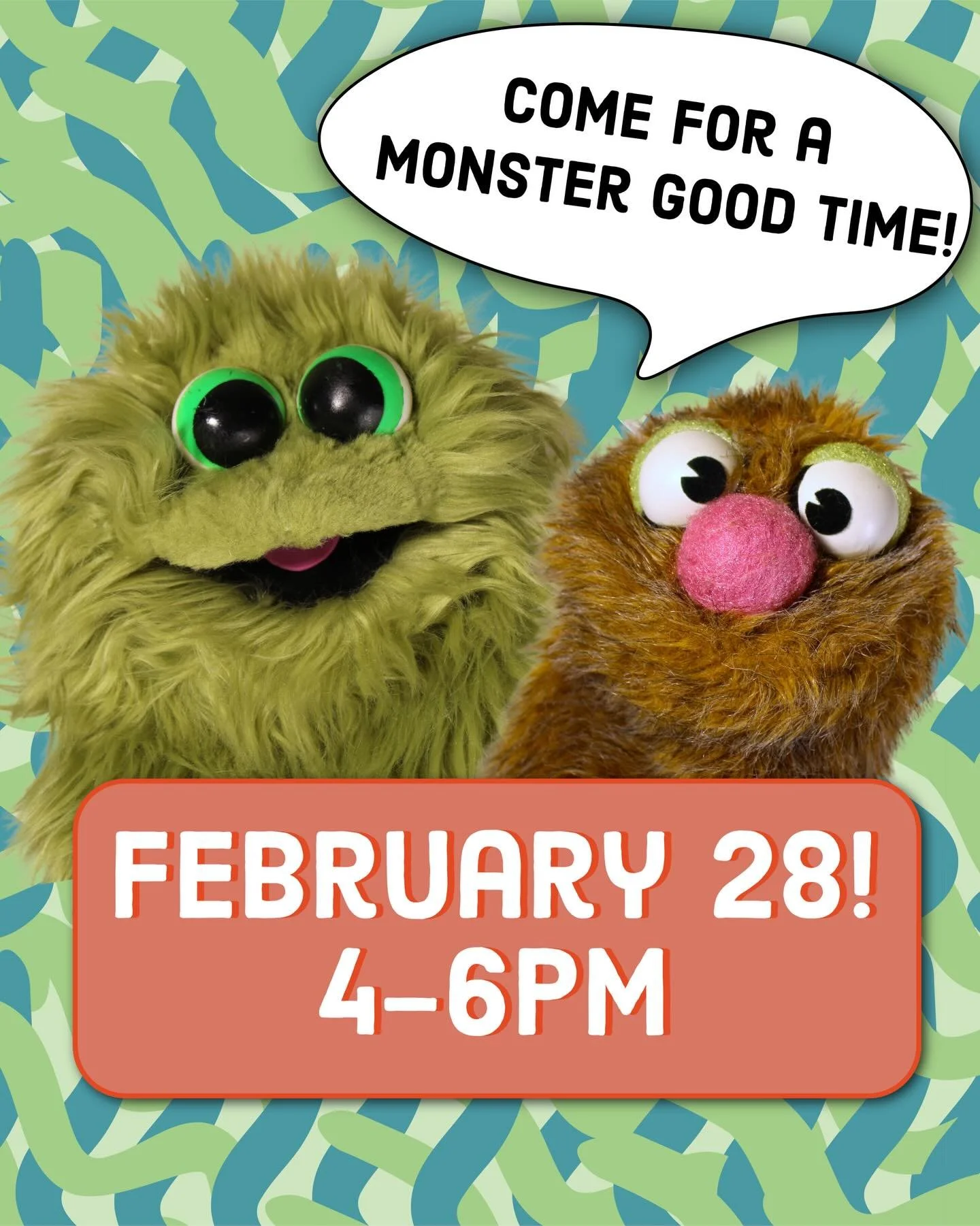 NEXT JAM: February 28th! 4-6pm (note the later time). Come get your short form improv reps in with puppets! Beginner Friendly. Puppets Provided.