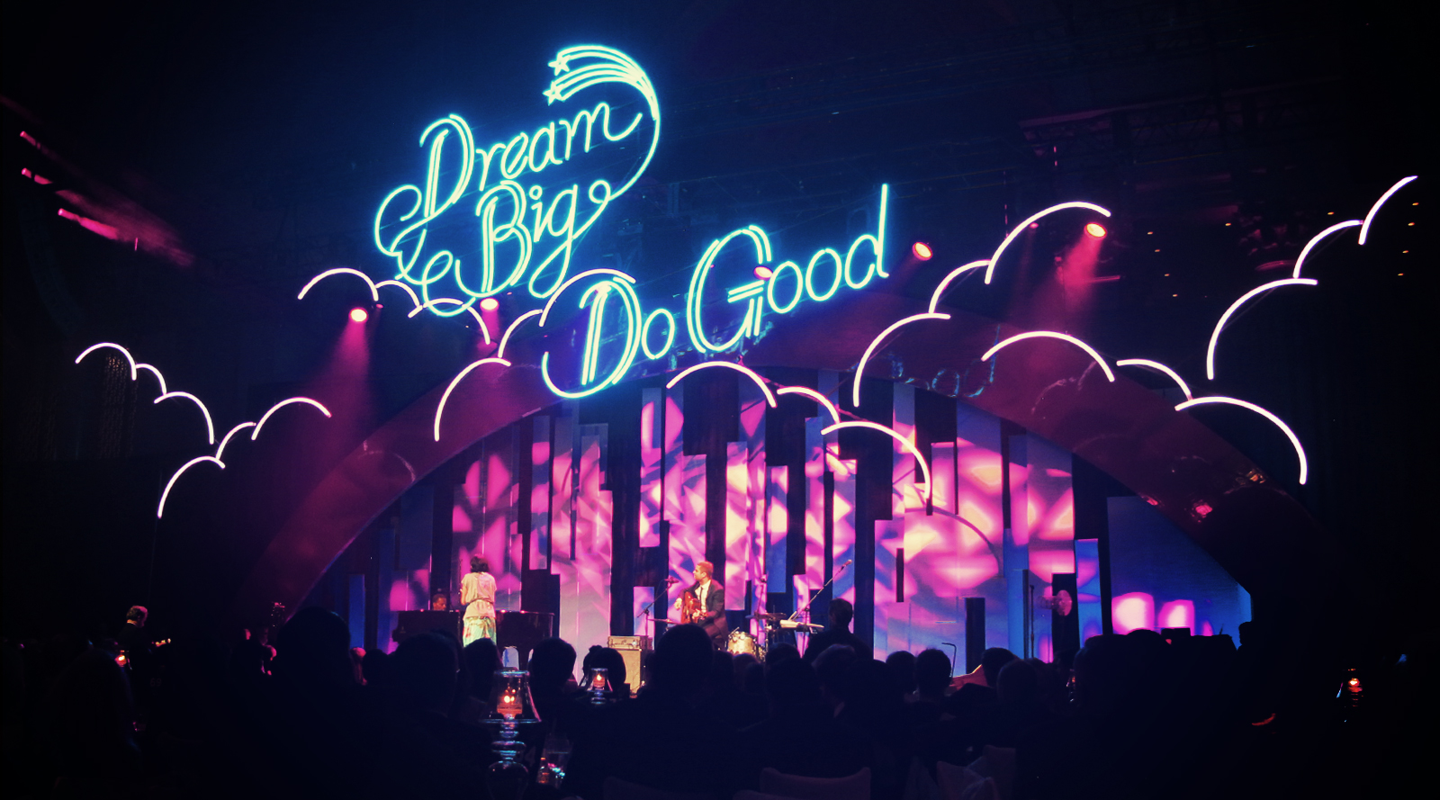 Andreas' illustrated neon lettering was made in to real neon lights specially for the DKMS Delete Blood Cancer charity Gala in New York.
