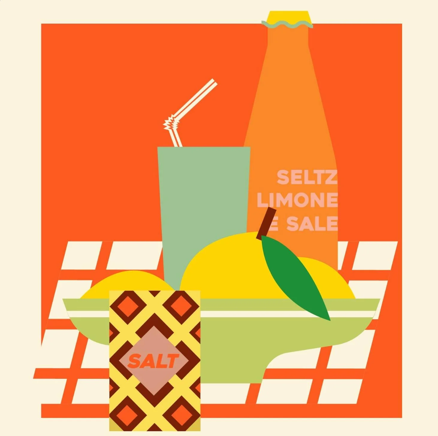 New from @laurenrolwing exploring clean geometry, warm palettes, and summer rituals. There's something so satisfying about breaking down a still life into its purest vector shapes. Seltz, Limone e Sale. 🧊🍋🧂

 #illustration #illustrationagency #art