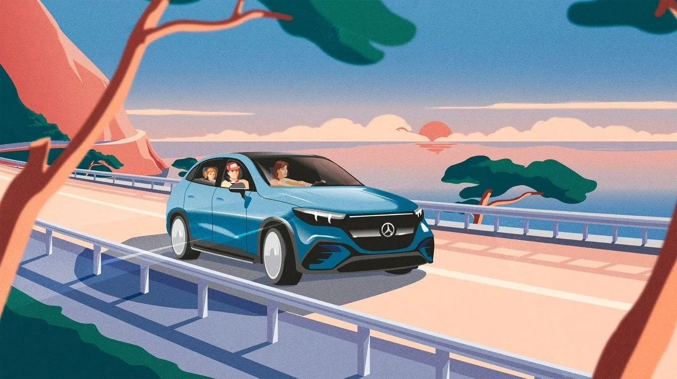 Beno&icirc;t Aupoix @benoitaupoix worked with the German automotive brand @mercedesbenz, to create a series of elegant illustrations for two commercials showcasing Mercedes leasing offers. The project unites architecture and automotive design, captur