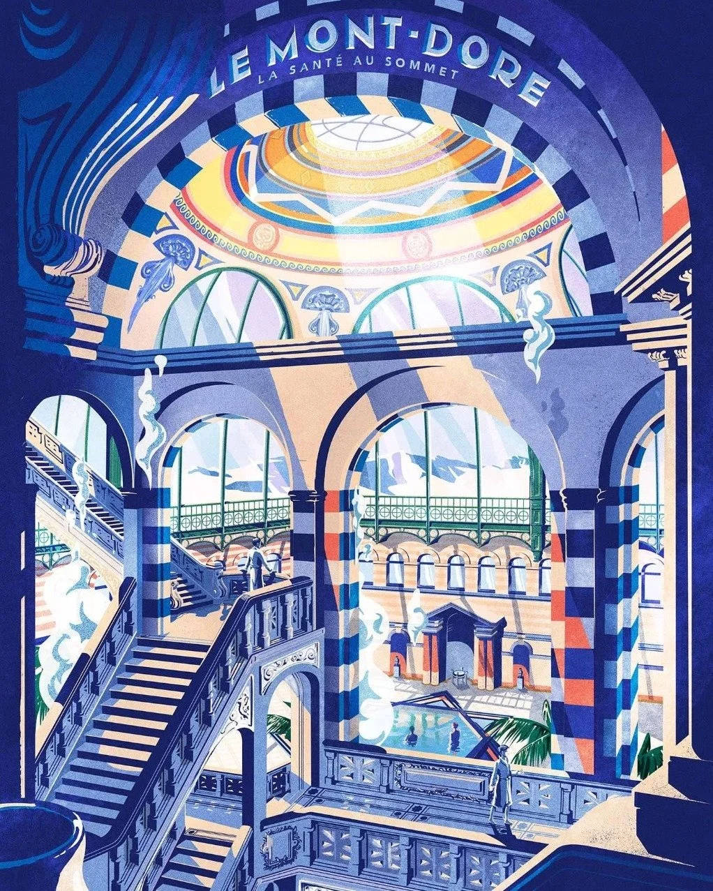 Revisiting @benoitaupoix  series of architecturally inspired illustrations for the @chaine_thermale_du_soleil , creating distinct environments and atmospheres for each special place. 

 #illustrator #outlineartists #illustrationagency #benoitaupoix  