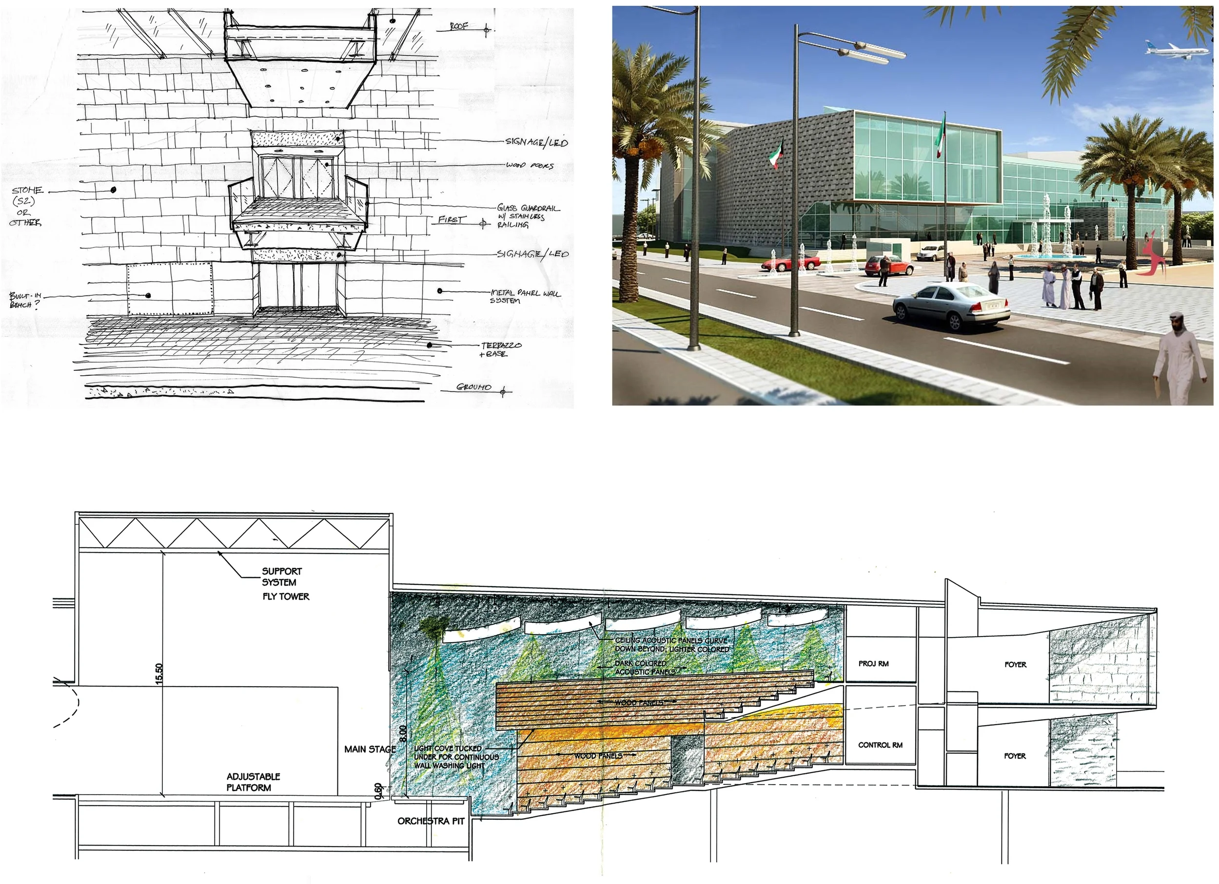 Concept Design Sketches and Entry Perspective