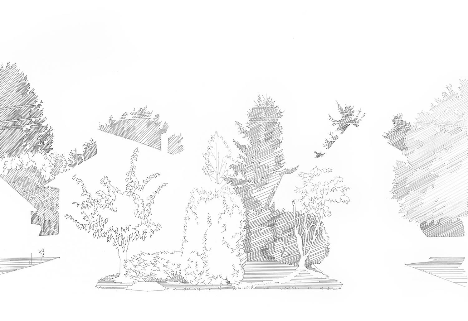 26th Ave Grey Garden (diptych 2), 2013, thread stitched into paper, 15" x 44"