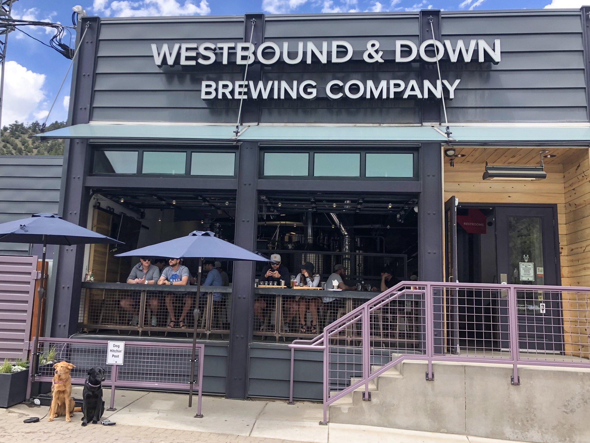 Westbound & Down Brewing Company has dog hitchin’ posts for your furry friends. ©Suzanne Brown 2019