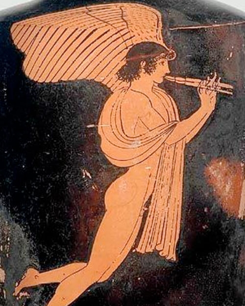 Ancient Greece. Eros the winged god of love with a flute. 470-460 BC