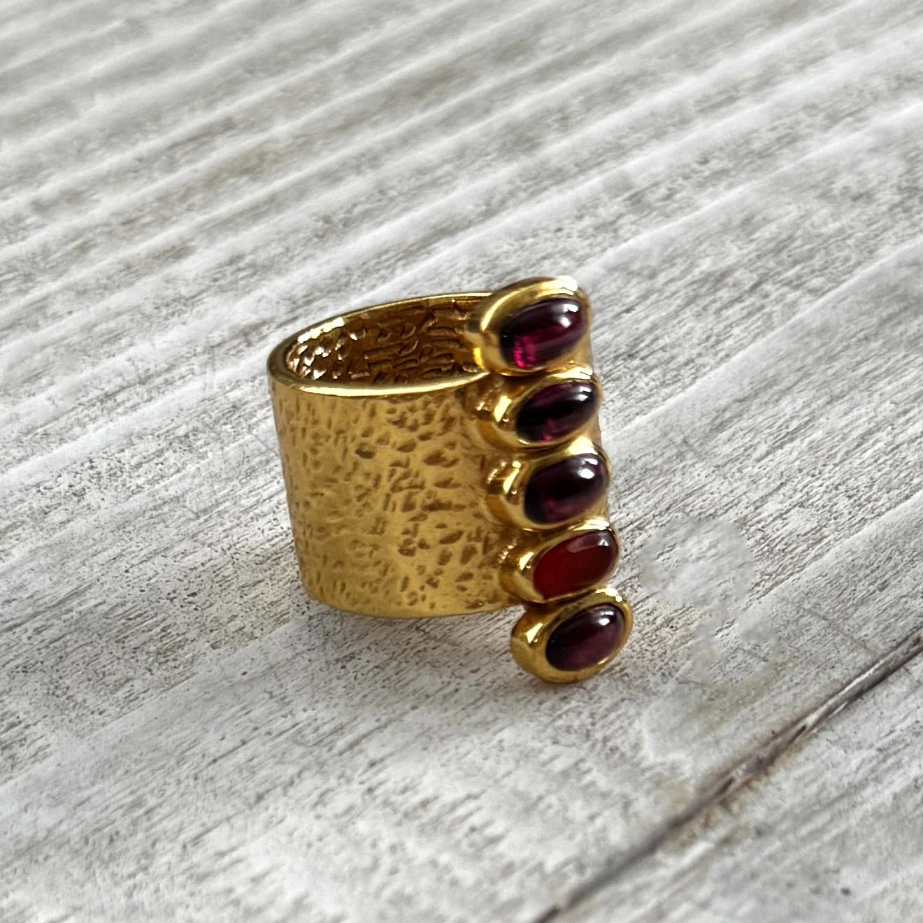 gold plated ruby & carnelian ring (size 6)