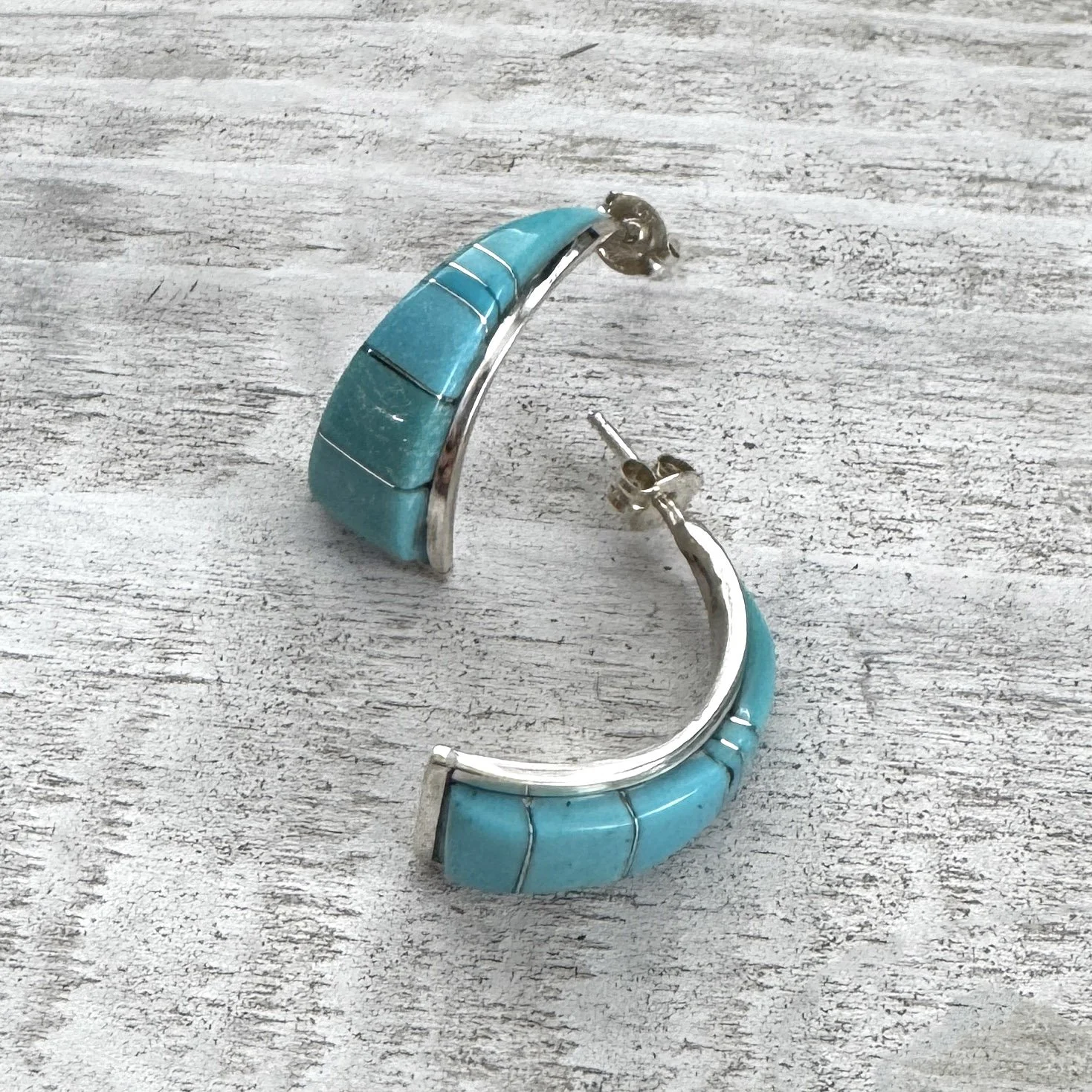 turquoise inlay zuni pueblo earrings