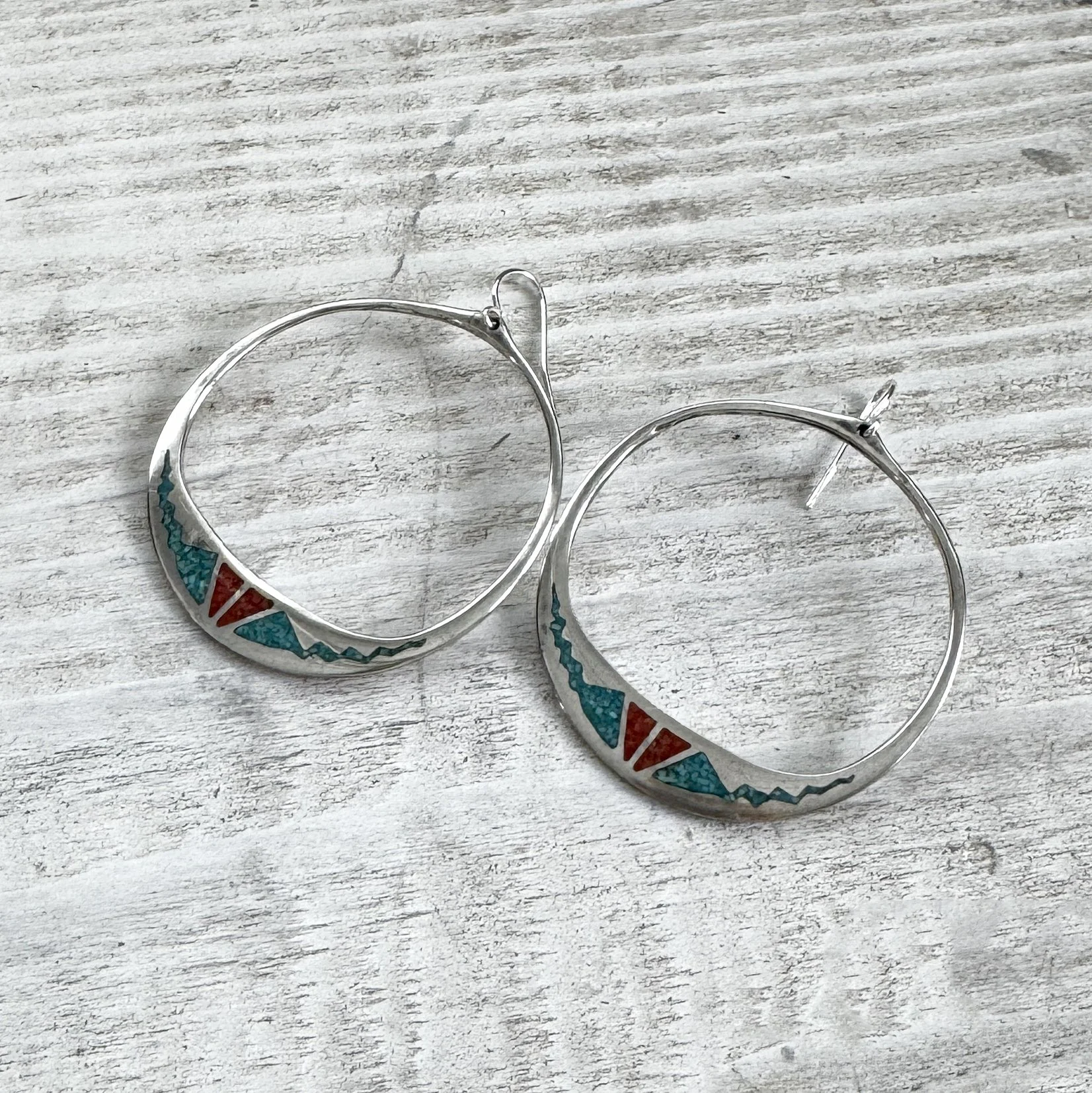 coral and turquoise inlay earrings