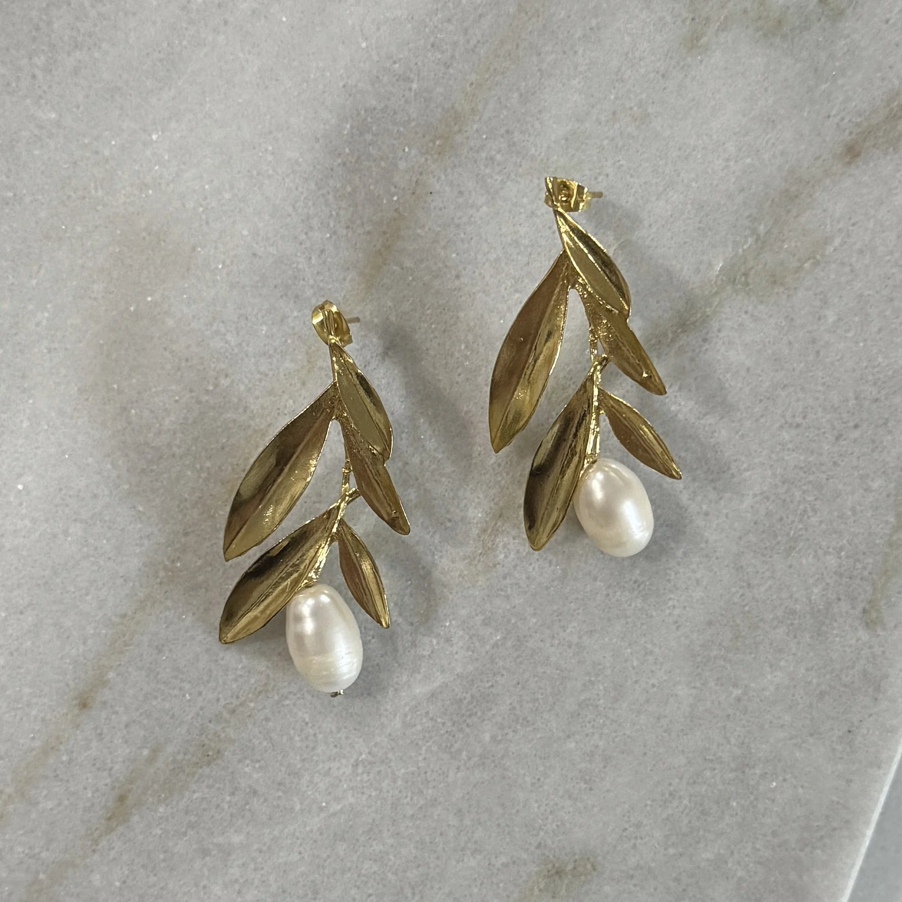 leafy pearl stud earrings