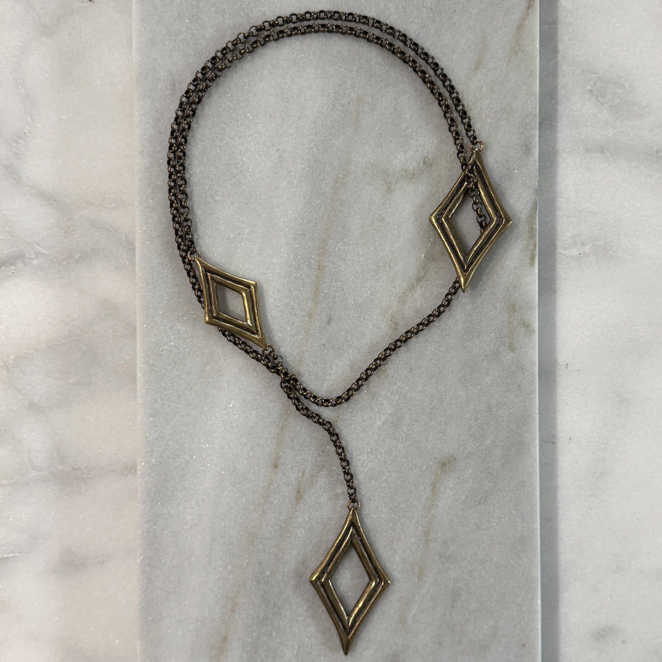 antiqued brass lariat necklace