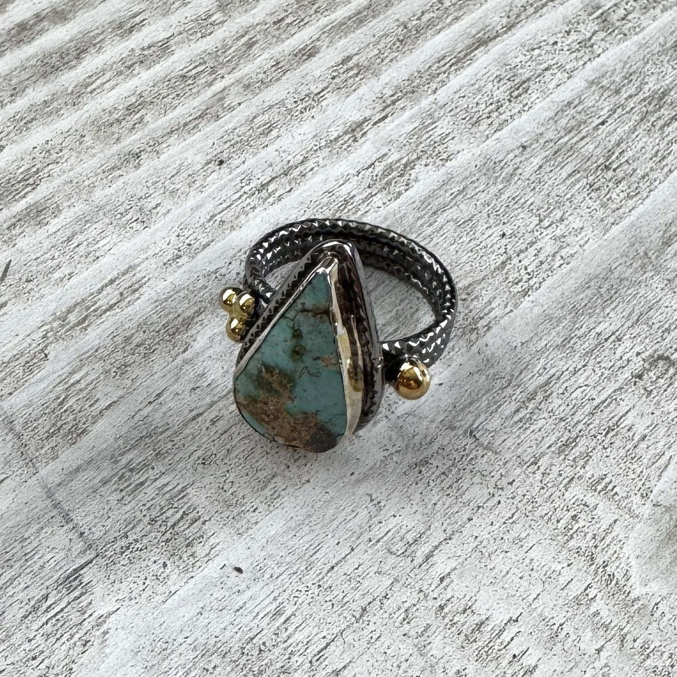 adjustable turquoise two tone ring (size 7.5)