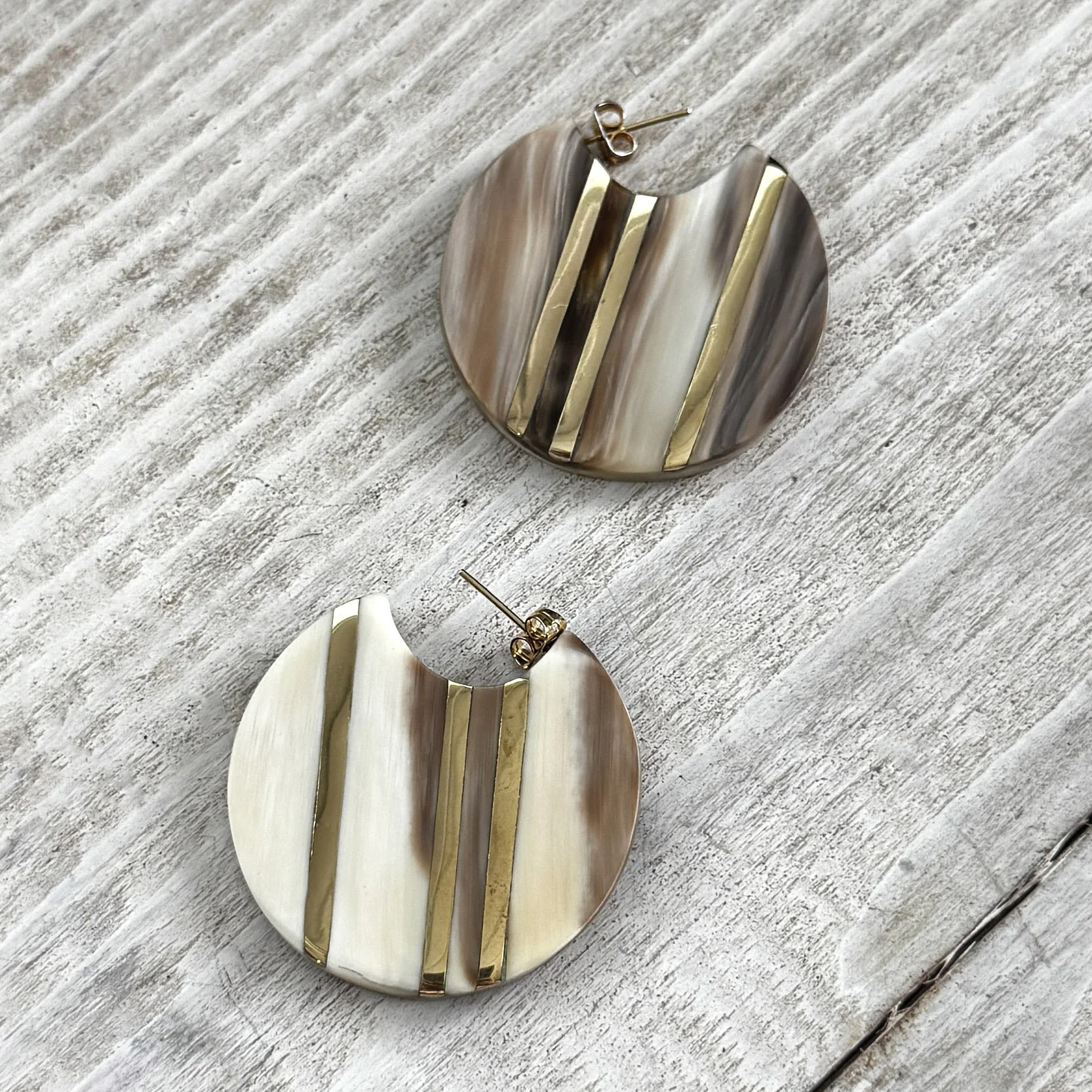 brass inlay horn earrings