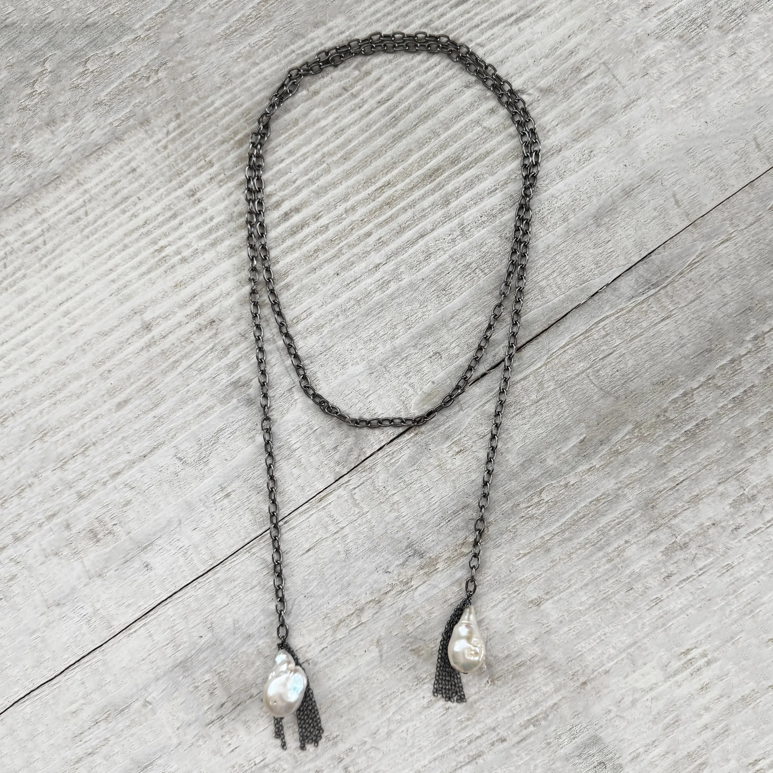 baroque pearl silver chain necklace