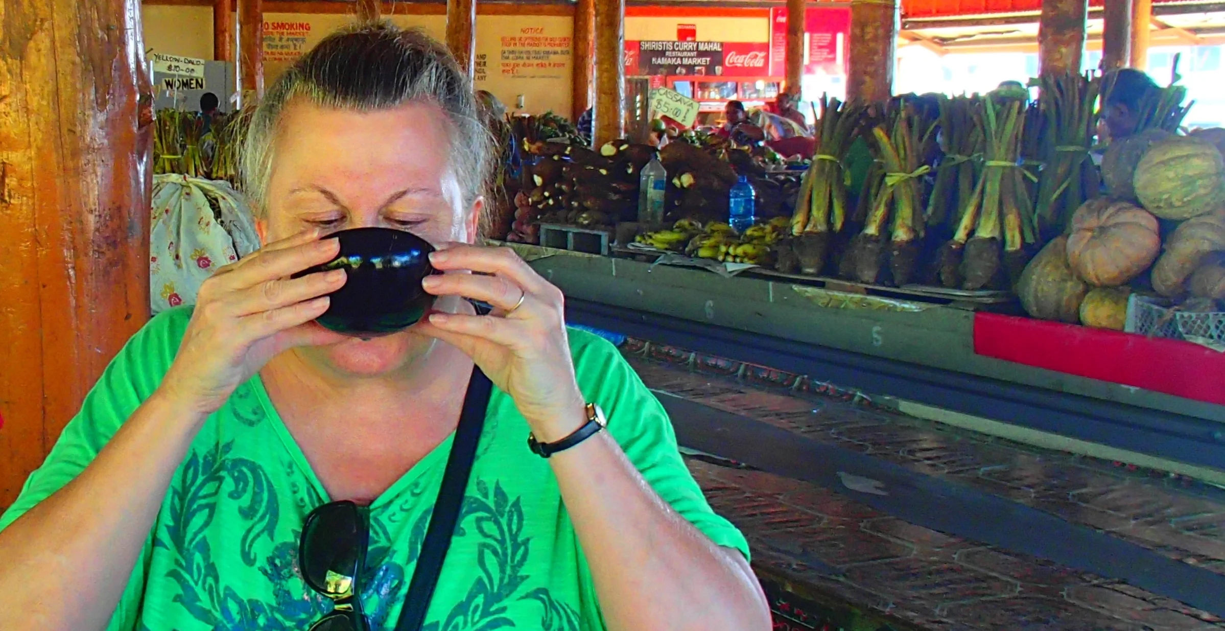 I enjoyed my first taste of kava in the Namaka Market in Nadi, Fiji. (Photo credit: Cherri Megasko) 
