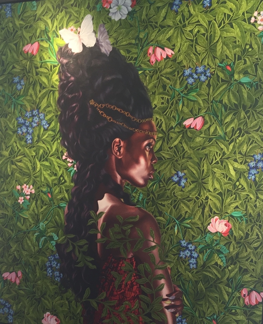Kehinde Wiley (American) Detail of Portrait of Bintou Fall , 2014 Oil on linen