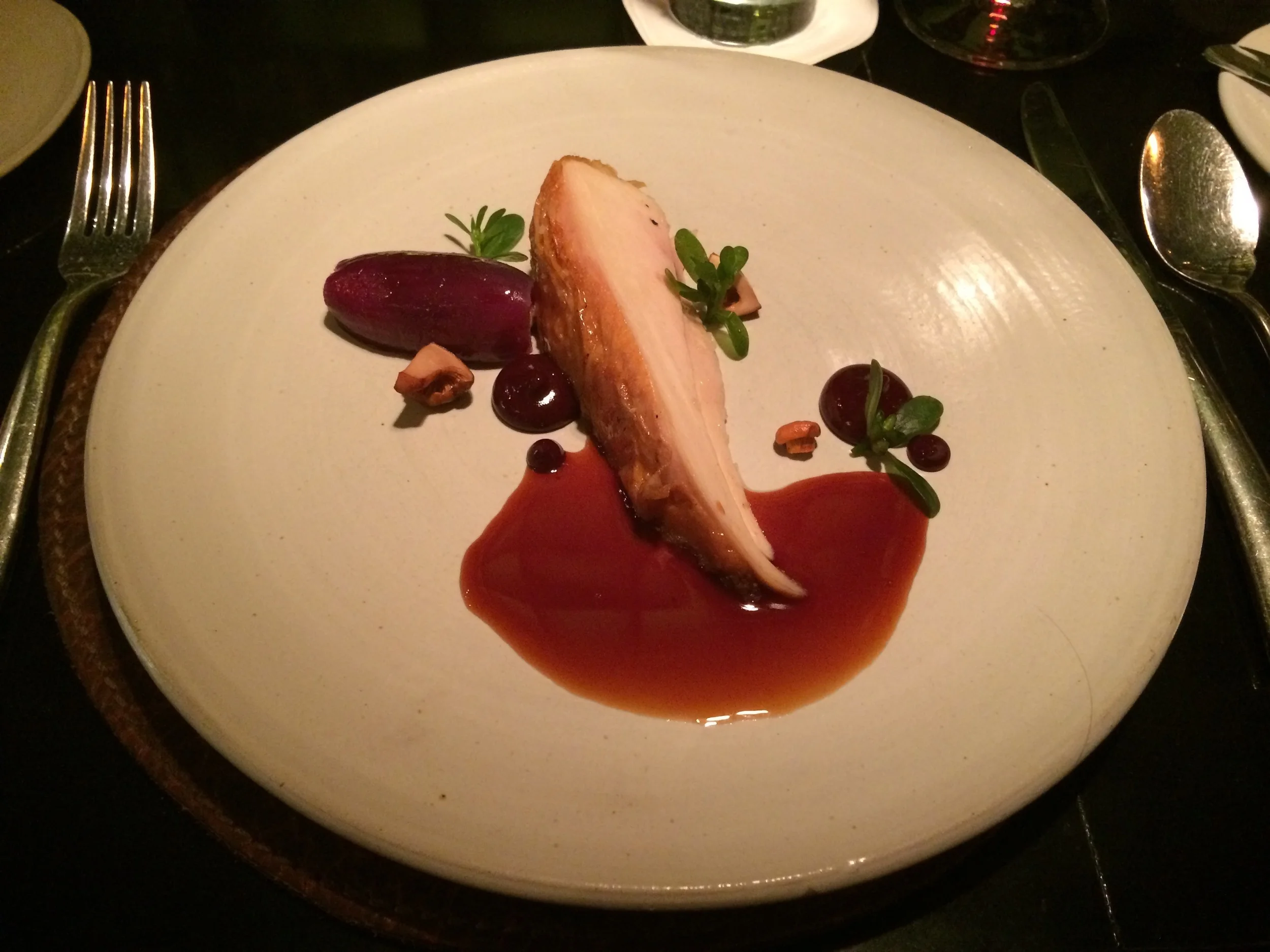 Roast chicken with chanterelles and cherries was succulent while keeping it’s comforting simplicity.