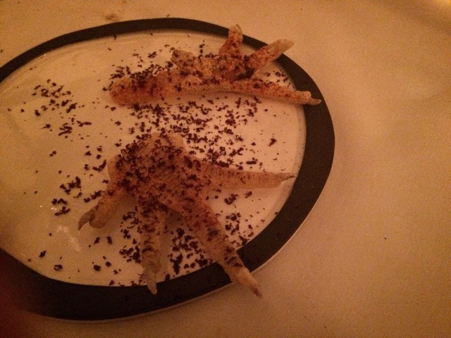 Chicken feet and blood.