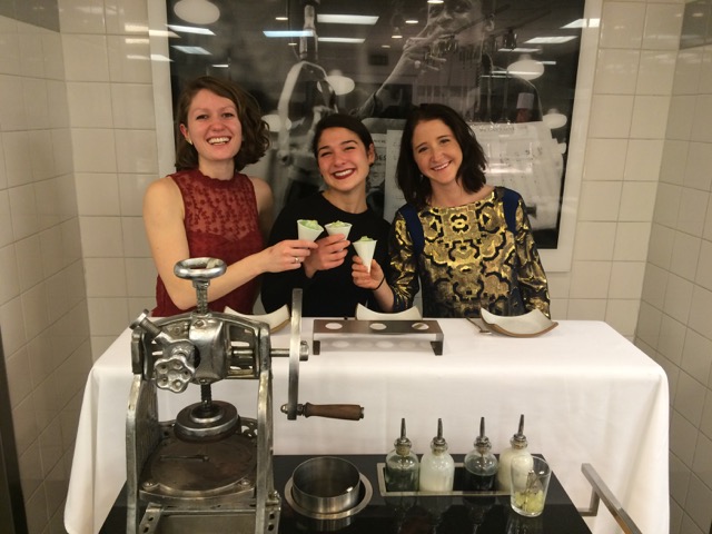 Ladies having freshly shaved Apple Snow Cones in the EMP Kitchen. Although not a typical course for bar diners, you need only ask for a glimpse behind the magic.