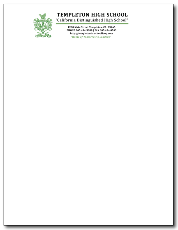 Templeton High School Letterhead