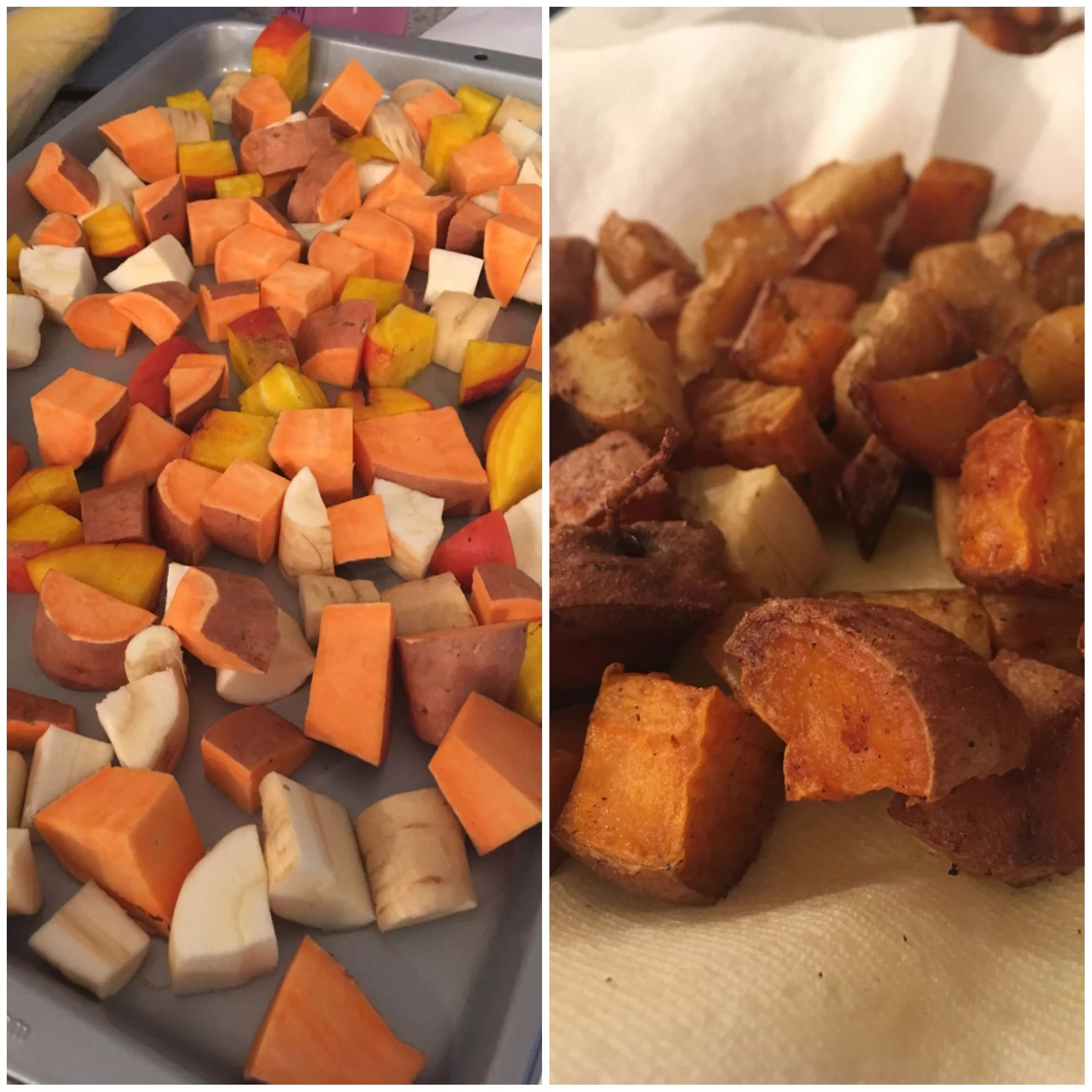 Before and after: sweet potatoes, parsnips, and golden beets