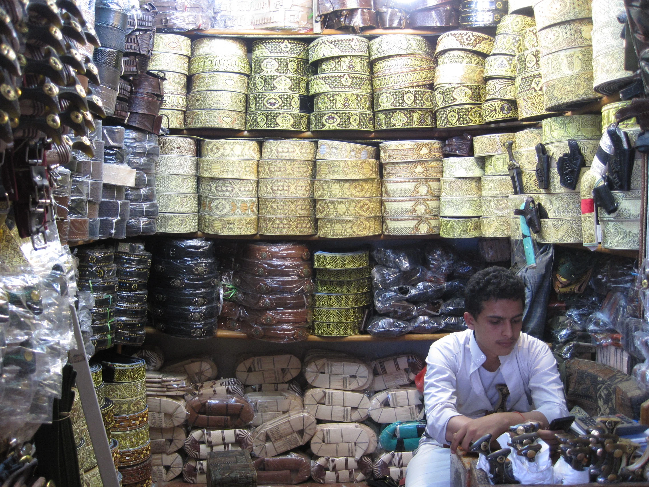 Vendor of dagger-holding belts at Sana'a Old City