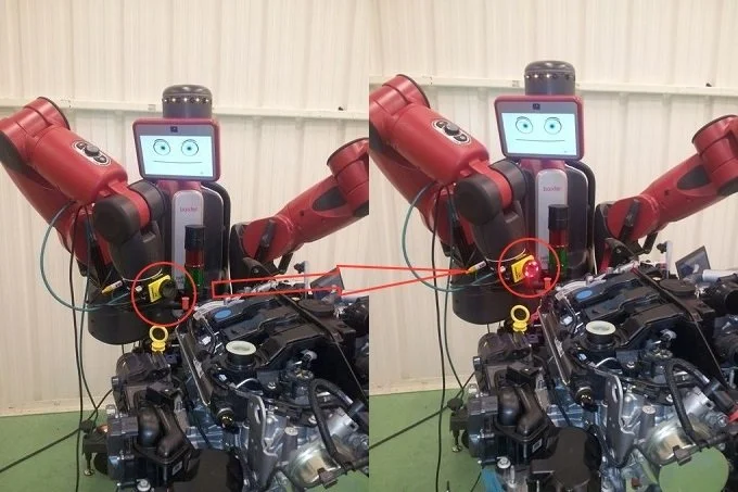 baxter performing an inspection task with aN ARM-mounted cognex camera