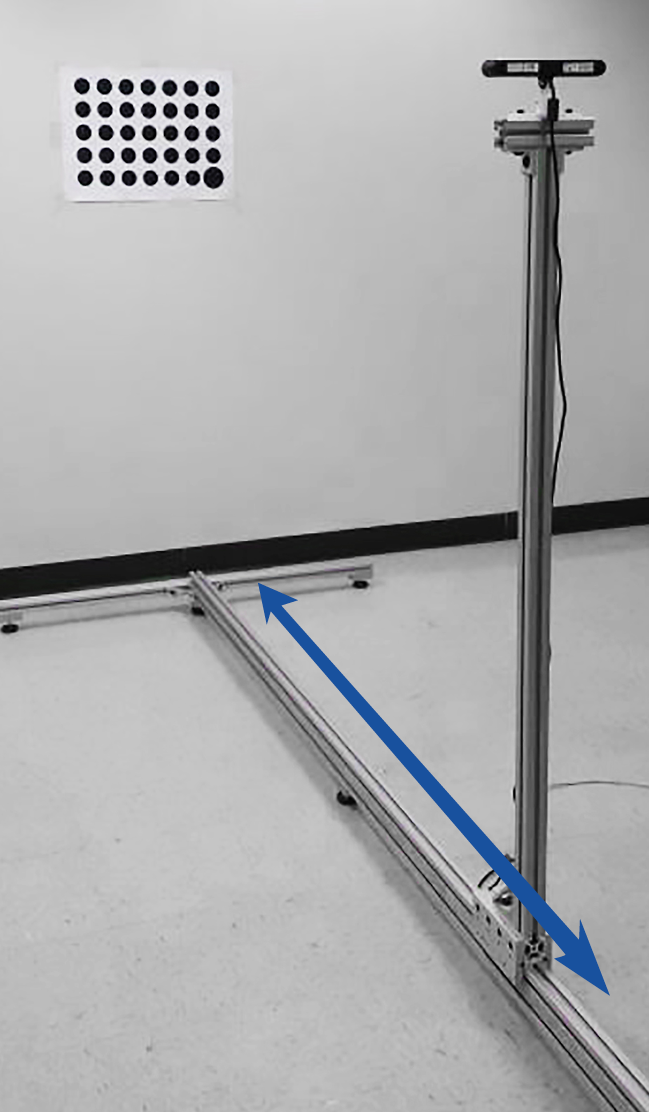 The new intrinsic calibration procedure requires one to move the camera to known positions along an axis that is approximately normal to the calibration target.